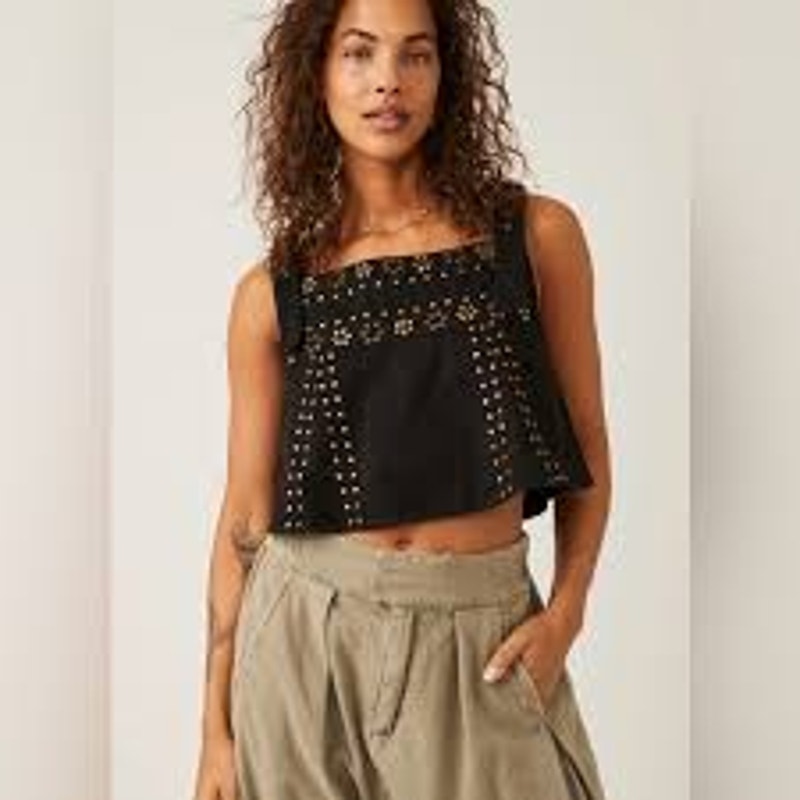 Free People Ricki Studded Top In Midnight Combo Womens Size Large Black Nwt New